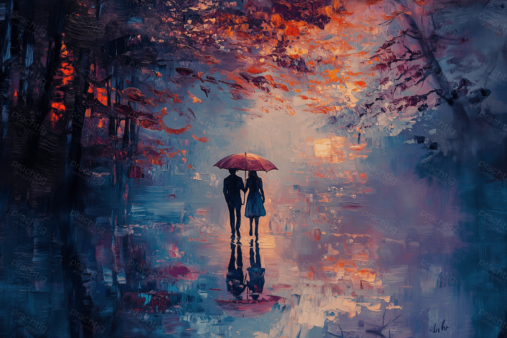 Romantische wandeling in herfstbos