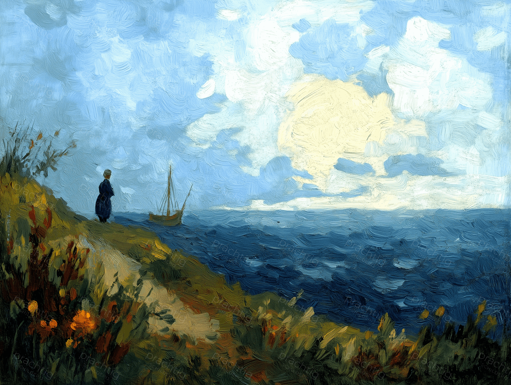 Wandelaar aan Zee in de Schemer