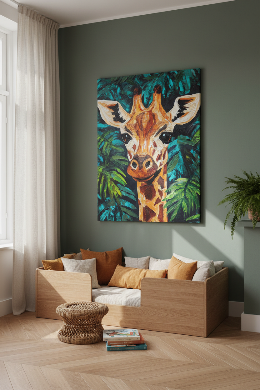 Giraffe in weelderig groen