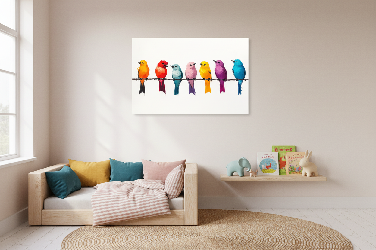 Vogels in Regenboogkleuren op Rij