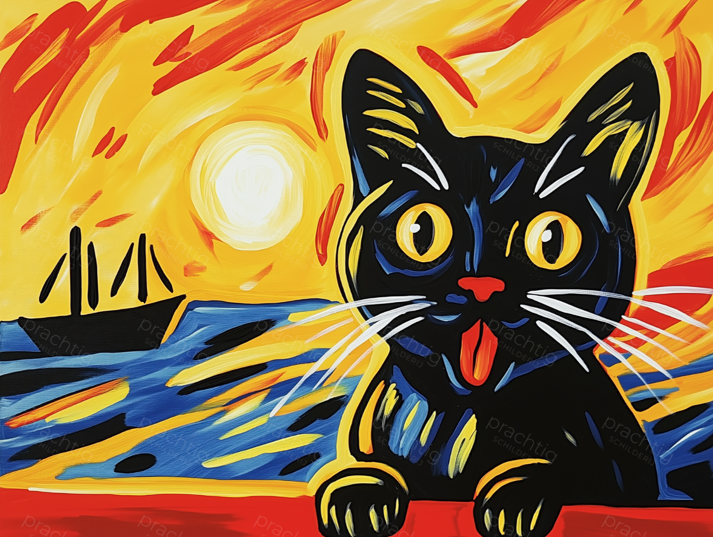 Speelse Kat bij Zonsondergang