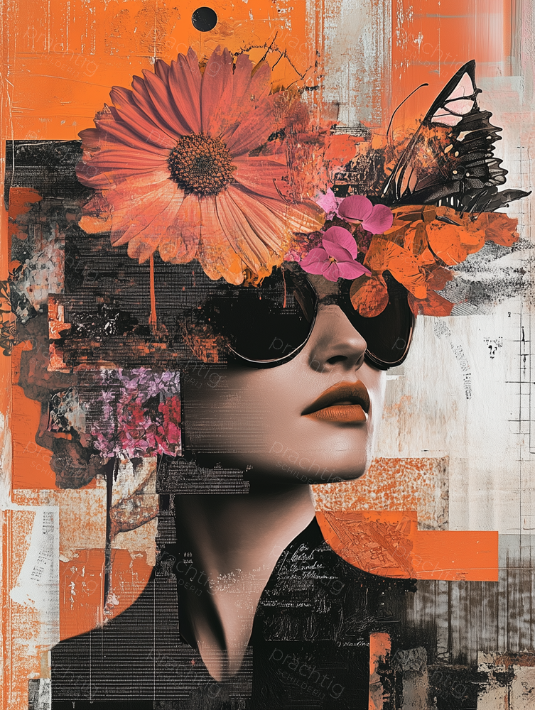 Vrouw met Bloemen en Vlinder