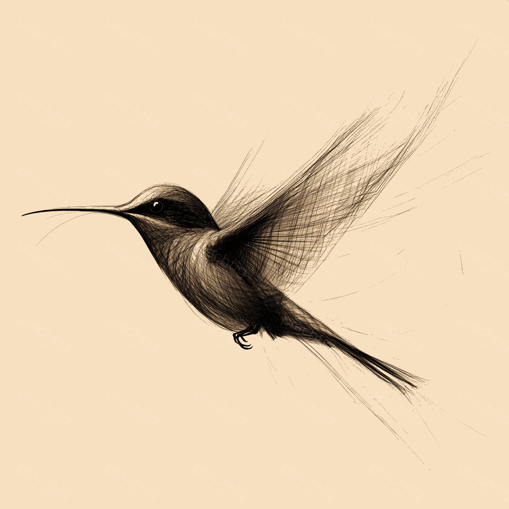 Vliegende kolibrie in schetsstijl