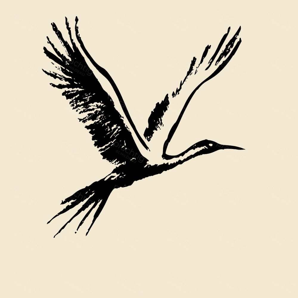 Vliegende kraanvogel in zwart-wit