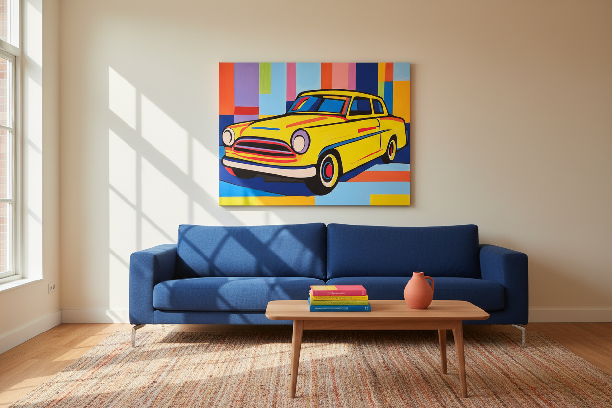 Retro auto in felle kleuren