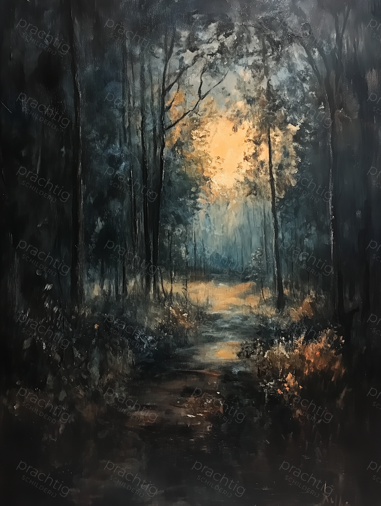 Warme gloed in donker bos