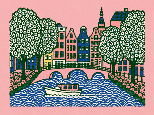 Kleurrijk Stadsbeeld met Boot