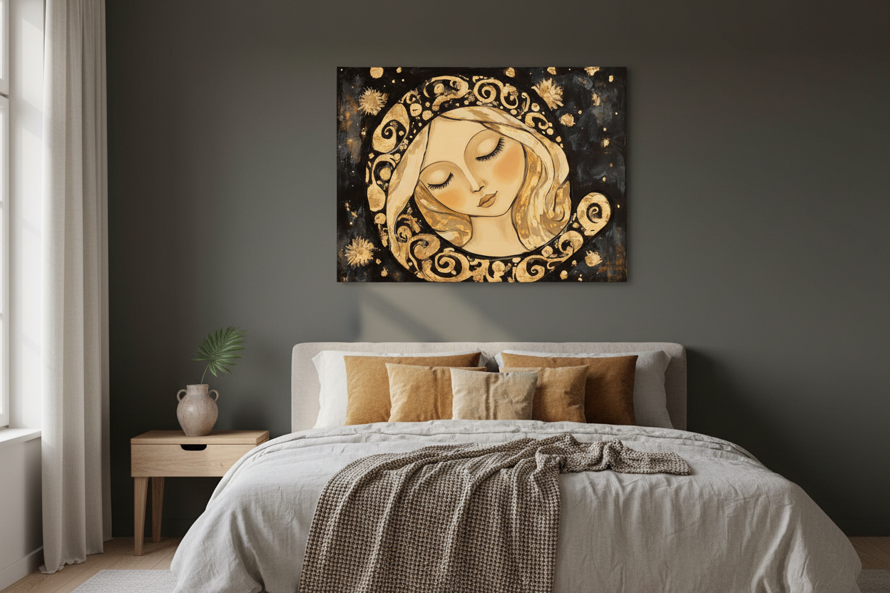 Dromende Vrouw in Gouden Nacht