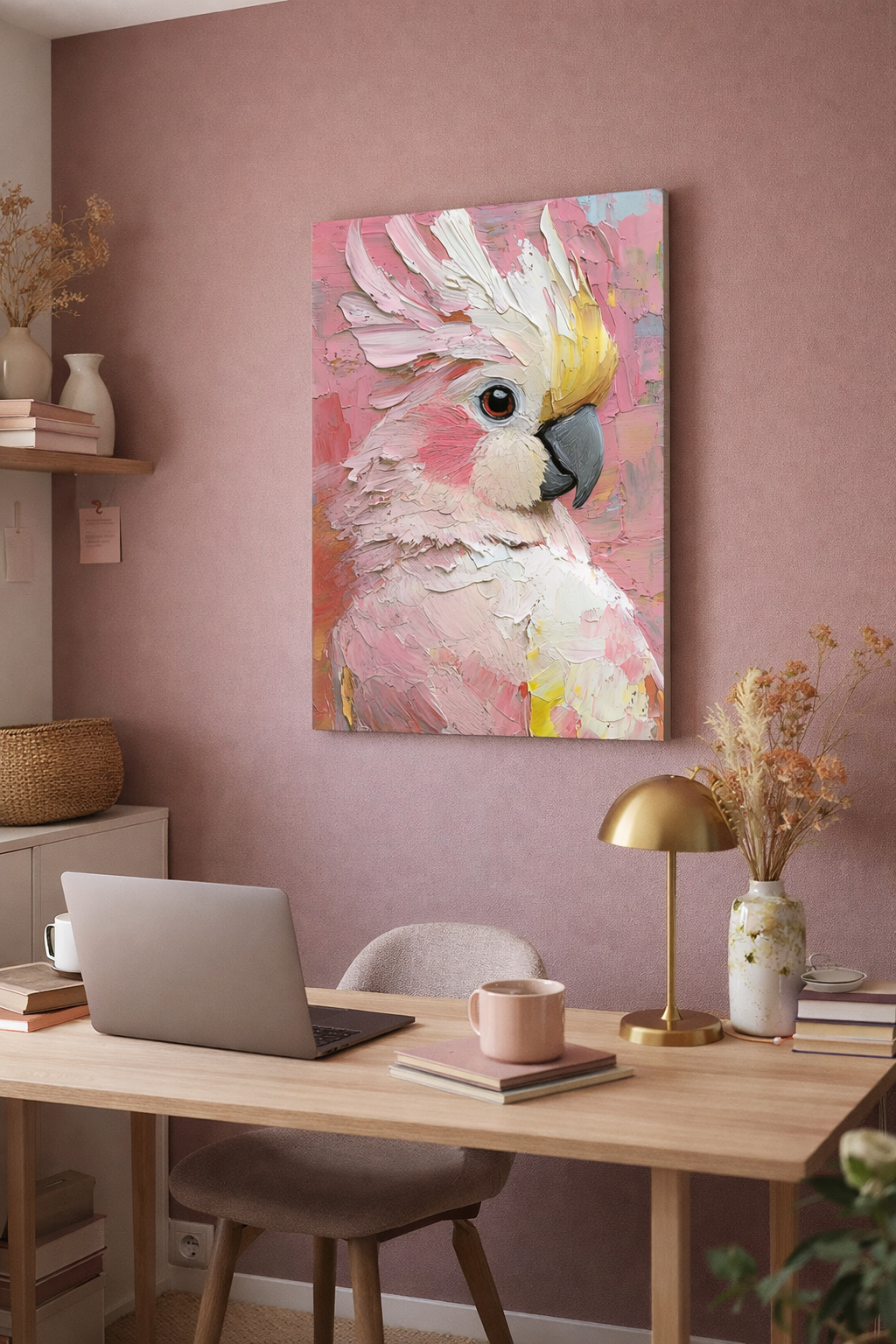 Roze Kaketoe in olieverf