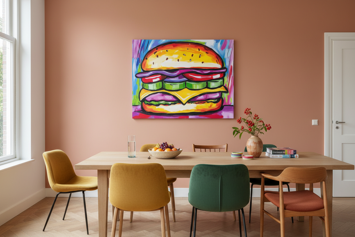 Kleurrijke hamburger op levendige achtergrond