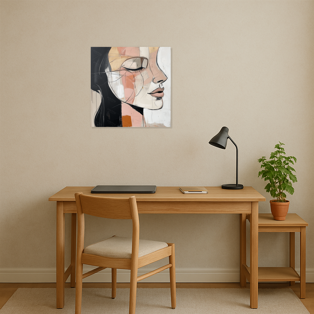 Dromerige Vrouw in Abstracte Lijnen
