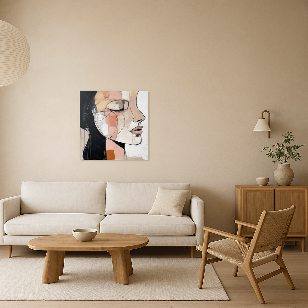 Dromerige Vrouw in Abstracte Lijnen