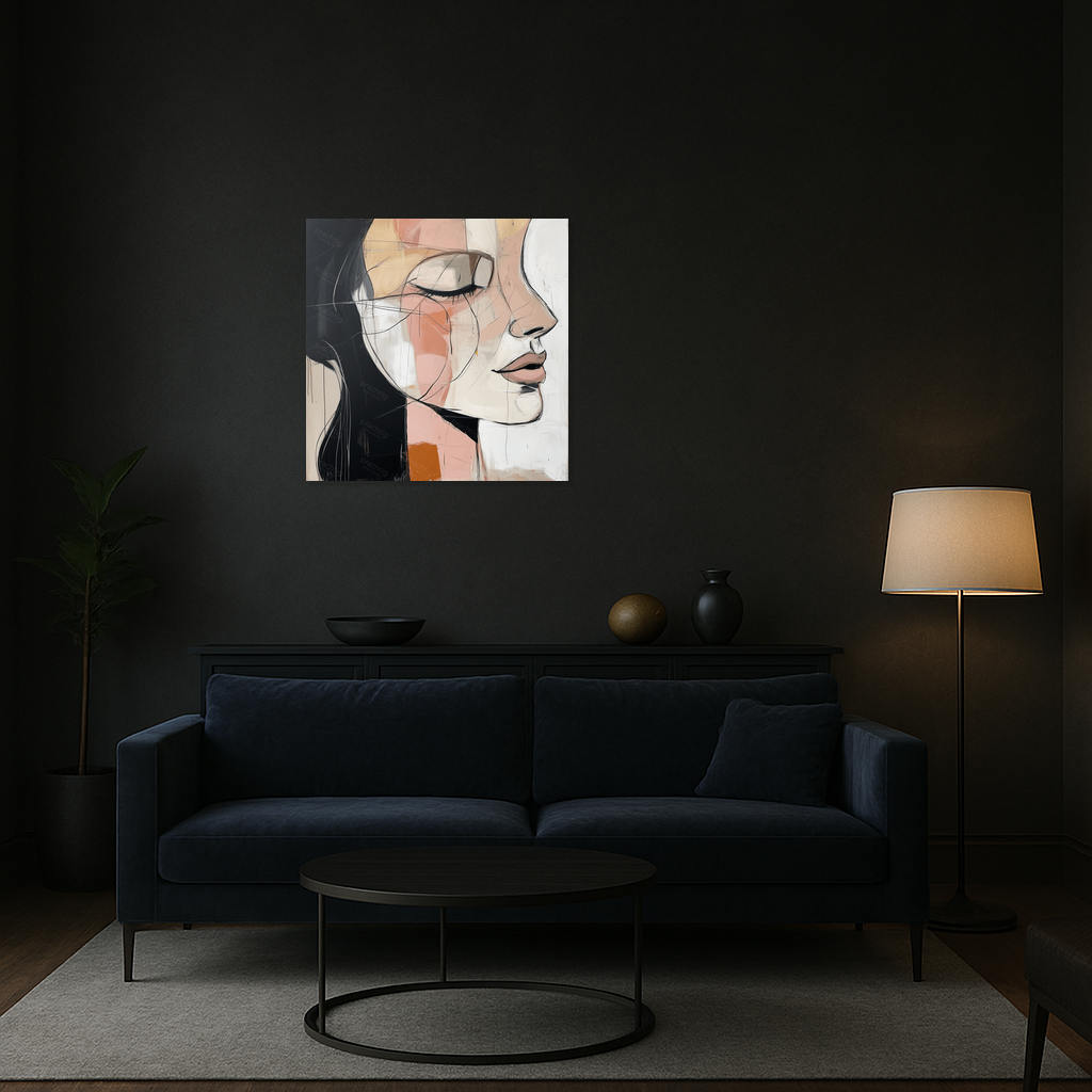 Dromerige Vrouw in Abstracte Lijnen
