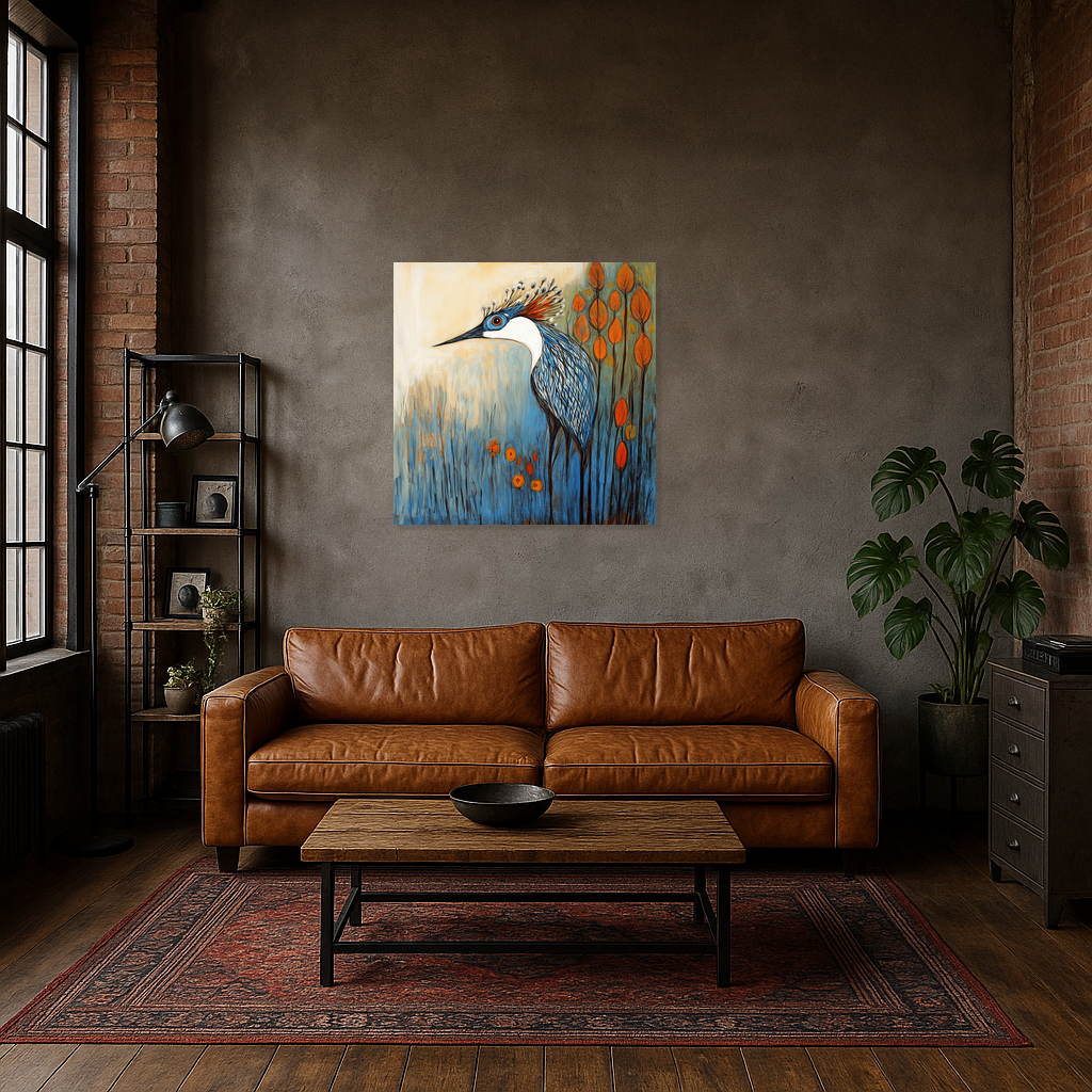 Blauwe vogel met oranje accenten