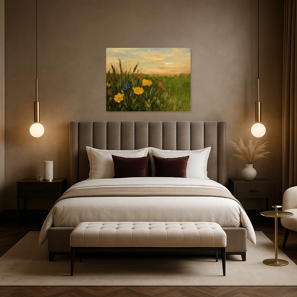 Bloemenveld bij Zonsondergang