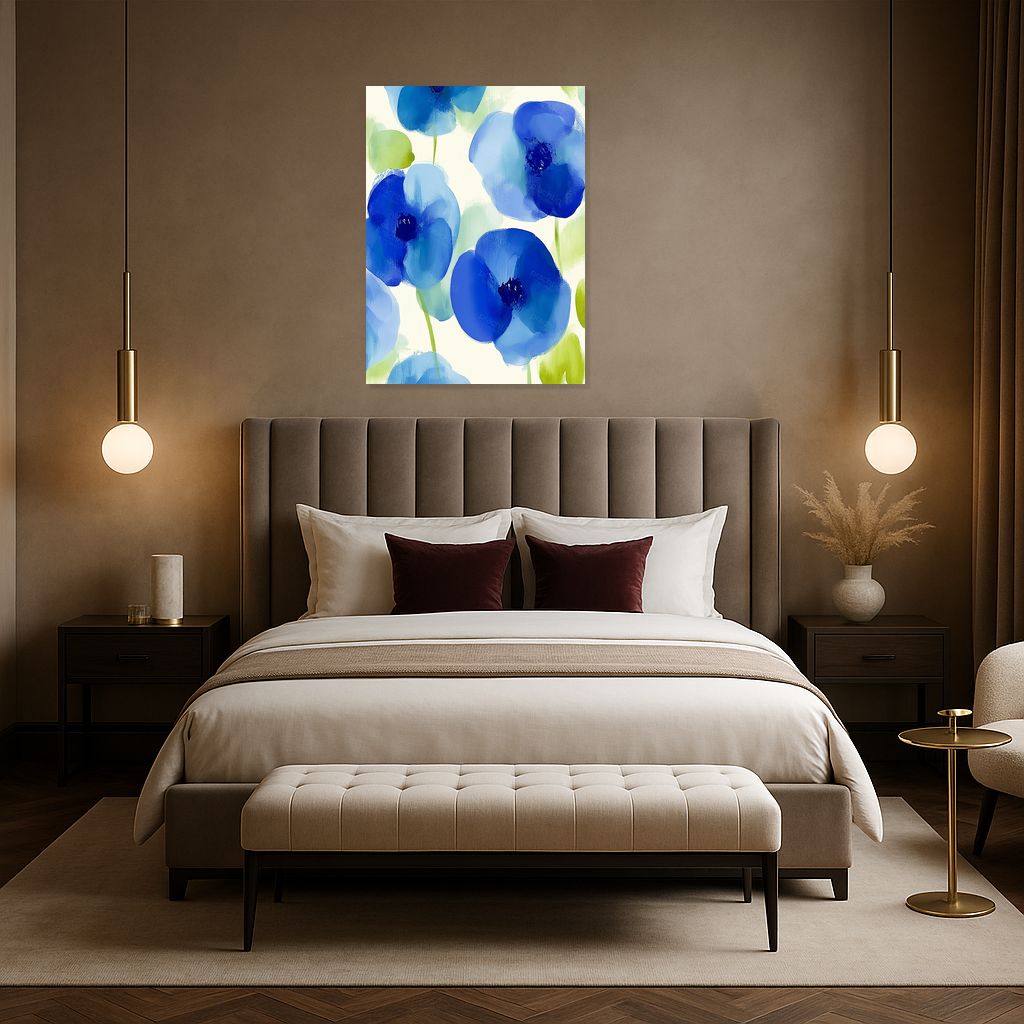 Blauwe Bloemenpracht op Witte Achtergrond