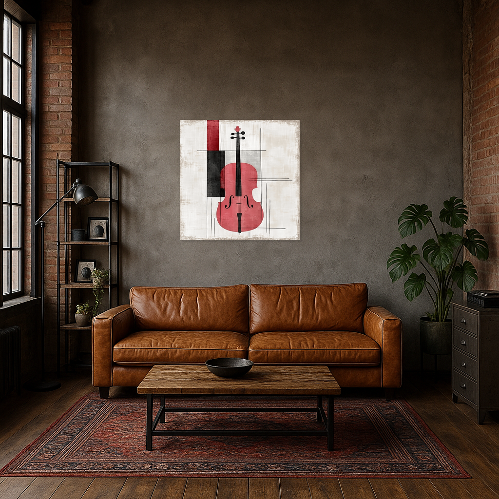 Abstracte cello in rood en zwart