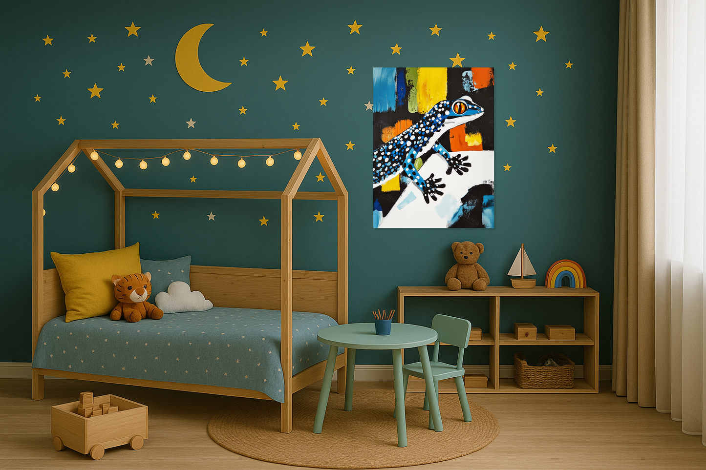 Blauwgestipte hagedis met felle kleuren
