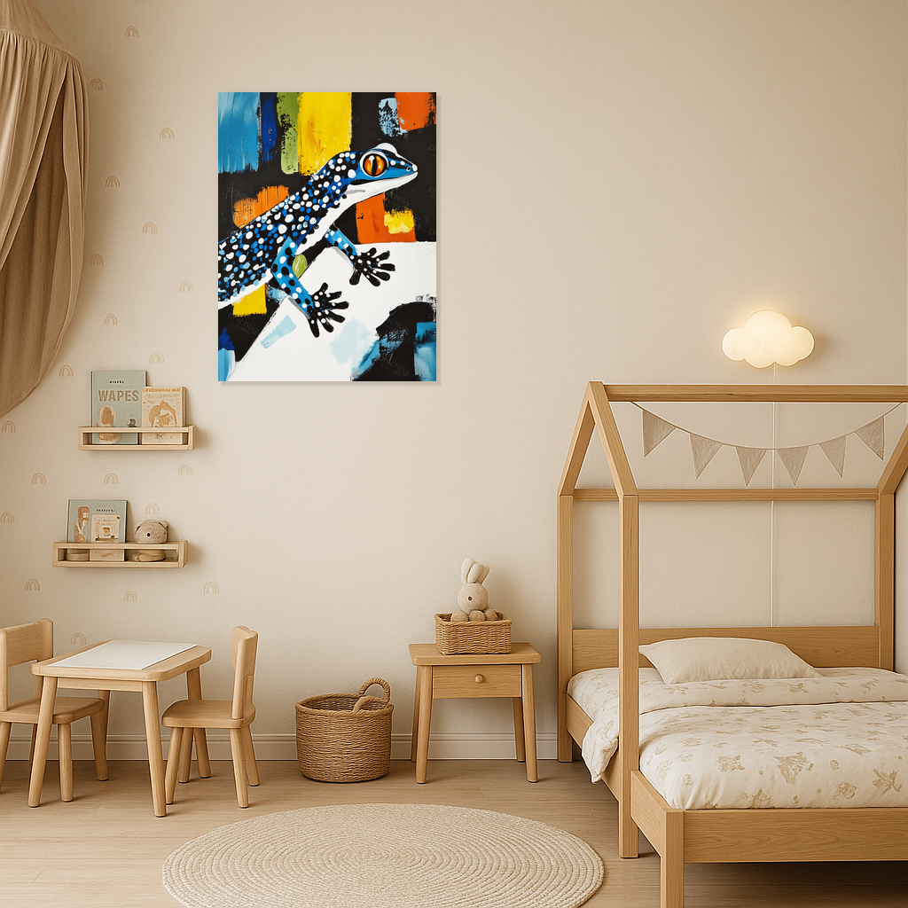 Blauwgestipte hagedis met felle kleuren