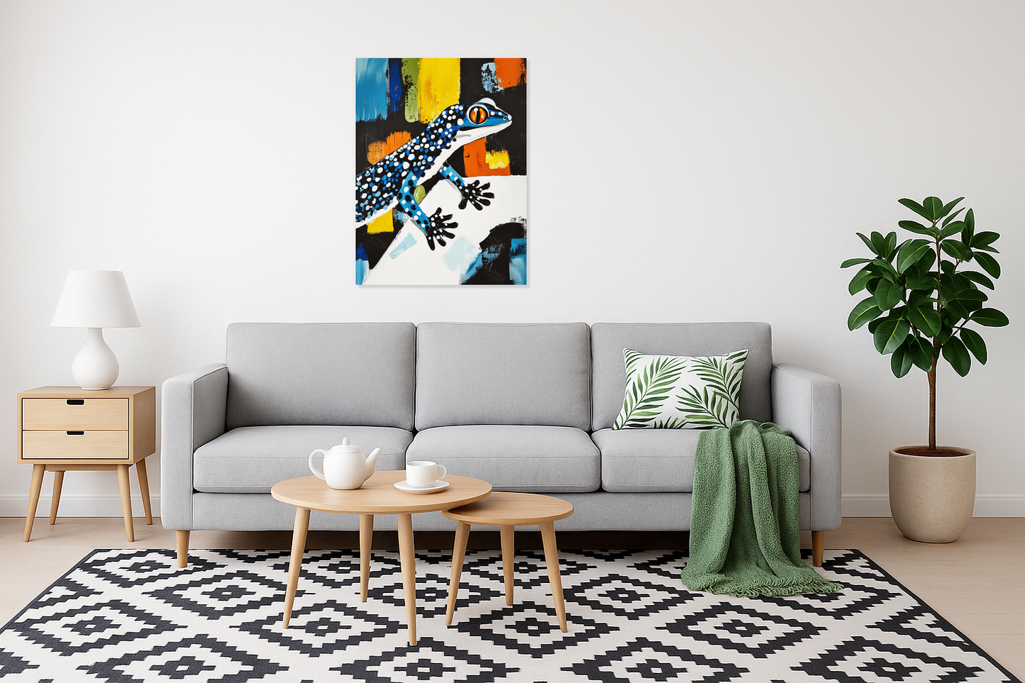 Blauwgestipte hagedis met felle kleuren