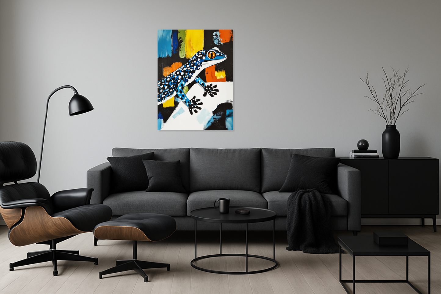 Blauwgestipte hagedis met felle kleuren