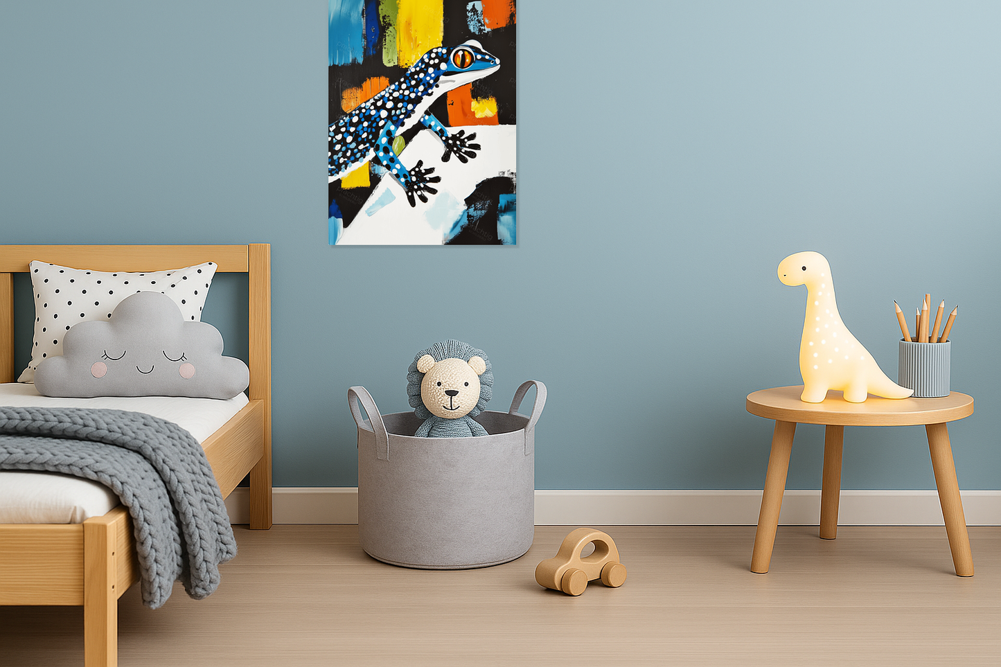 Blauwgestipte hagedis met felle kleuren