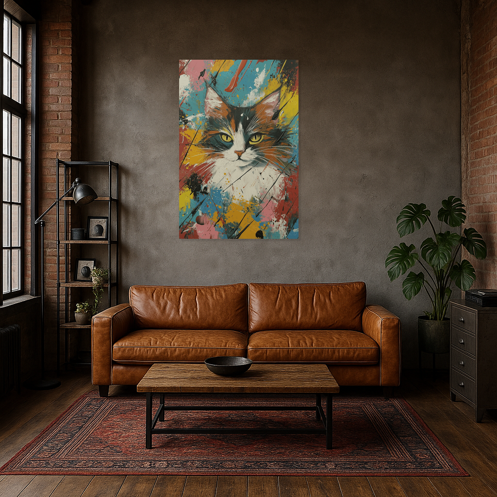 Expressieve kat in levendige kleuren