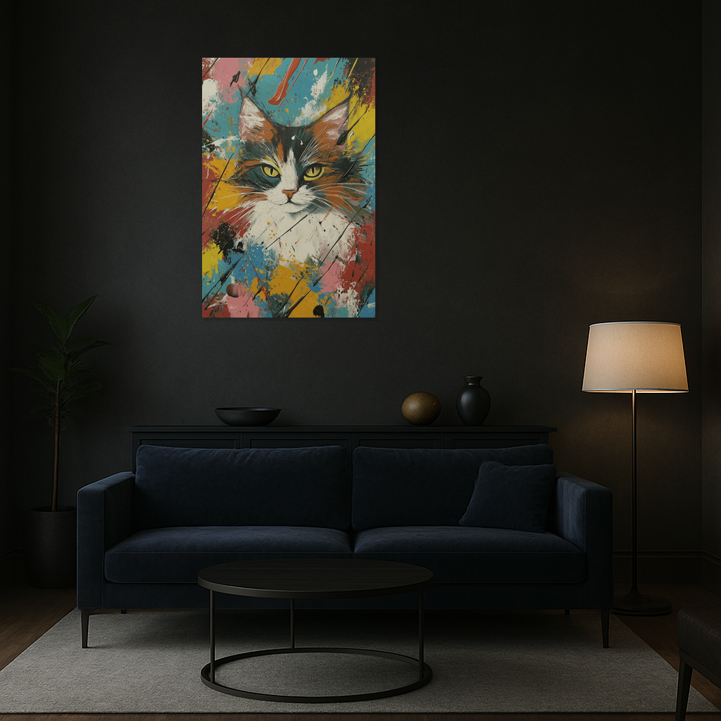 Expressieve kat in levendige kleuren