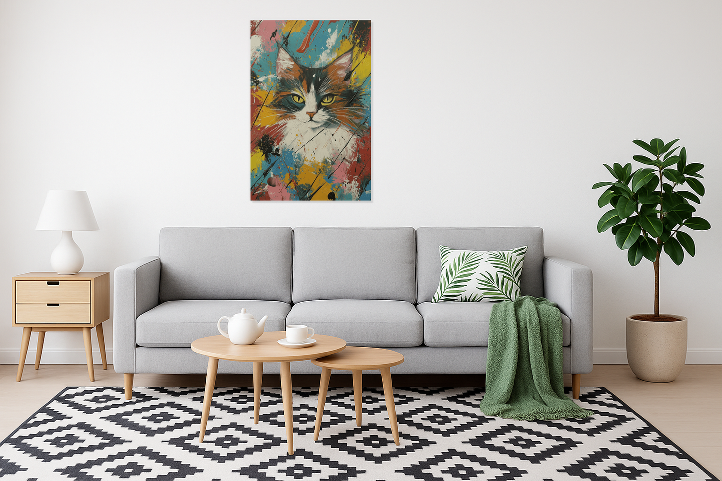 Expressieve kat in levendige kleuren