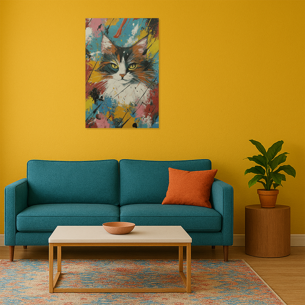 Expressieve kat in levendige kleuren