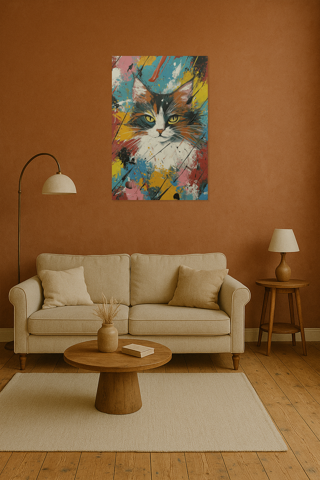 Expressieve kat in levendige kleuren