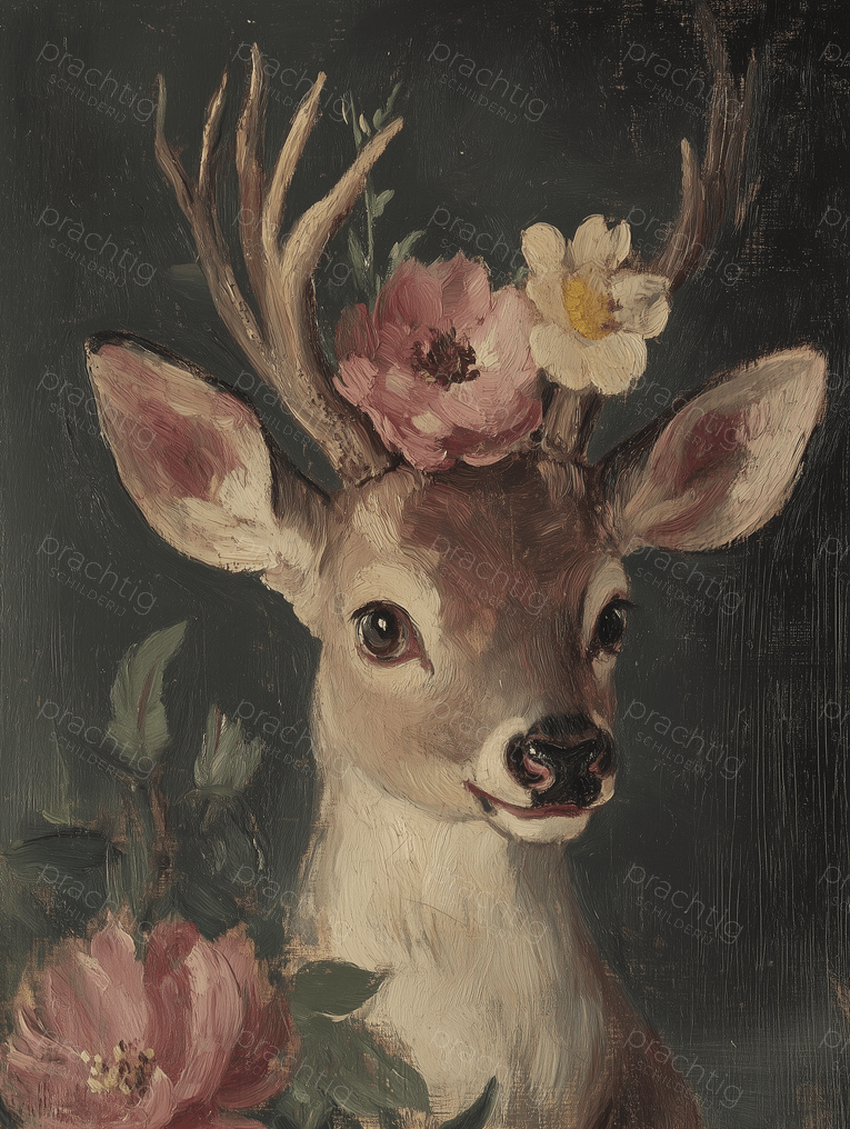 Hert met bloemenkroon