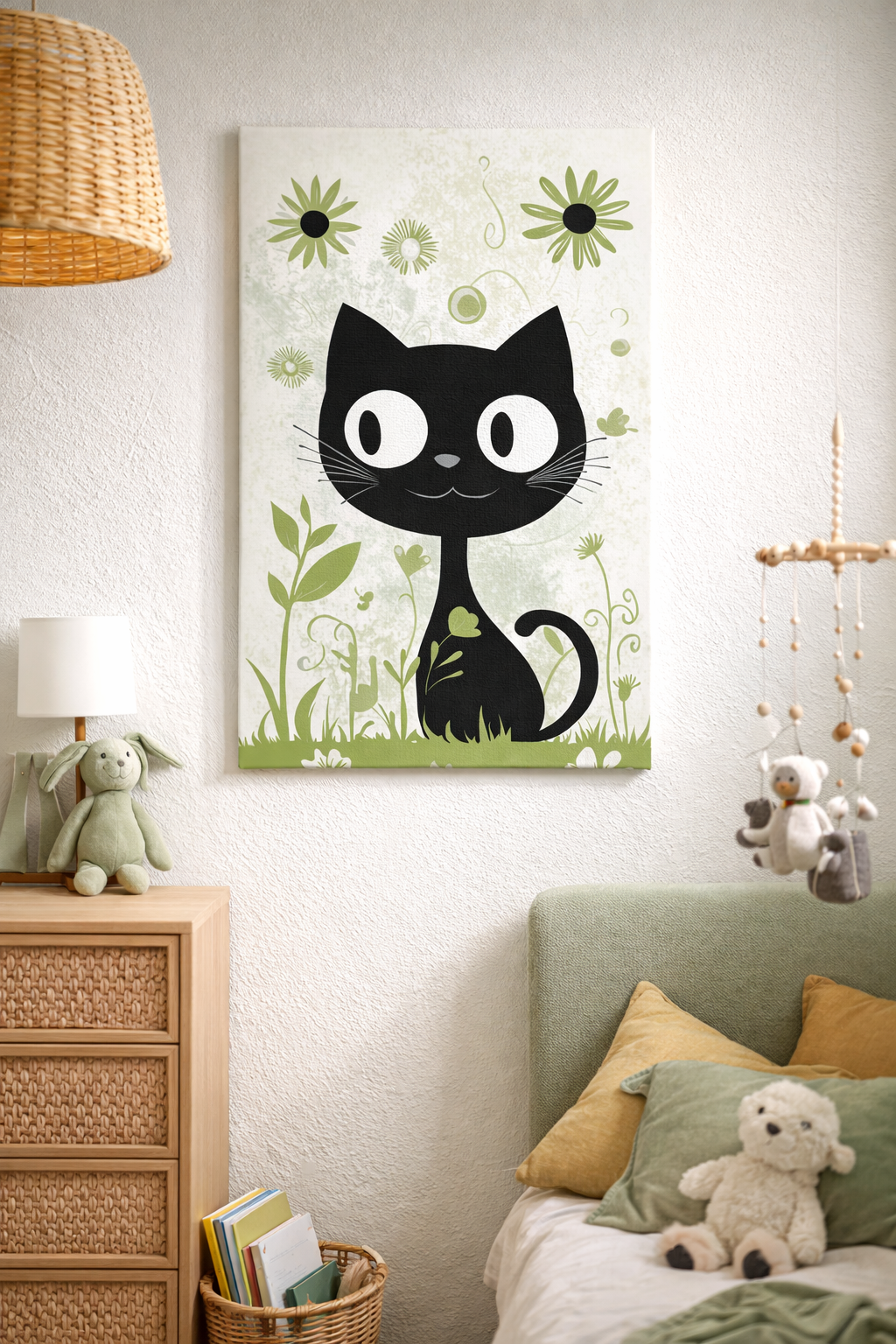 Zwarte Kat in Groene Tuin