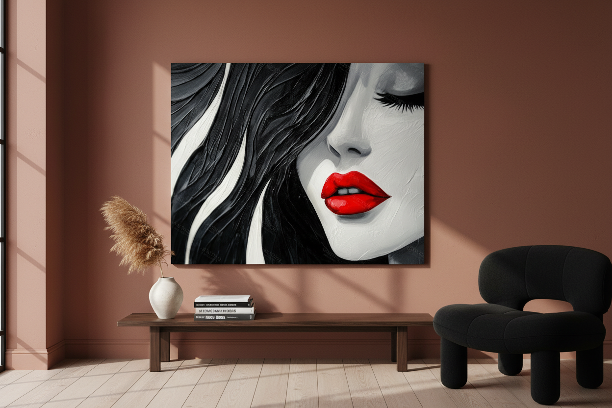 Rode Lippen Op Zwart-Wit Portret