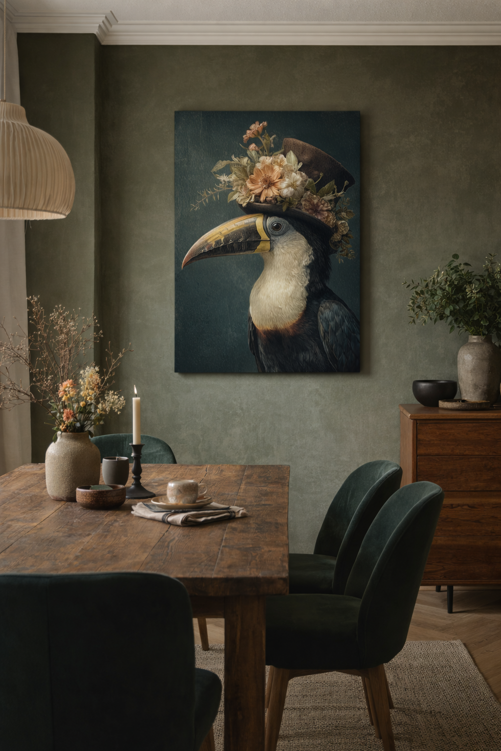 Vogels met bloemenhoed