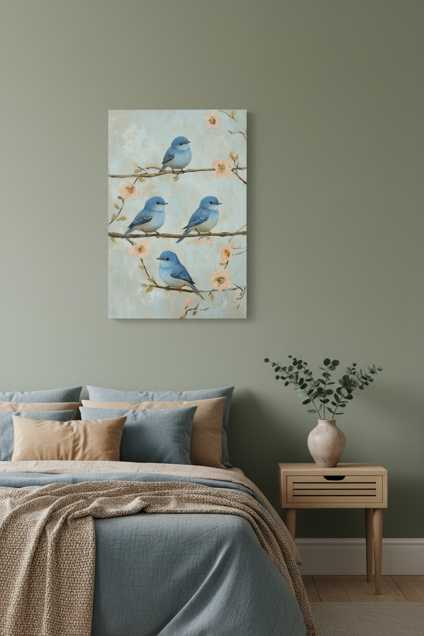 Blauwe vogels op bloesemtakken
