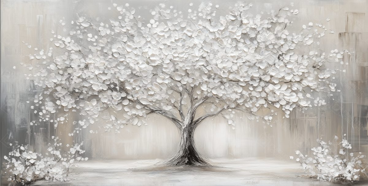Witte bloesem op canvas