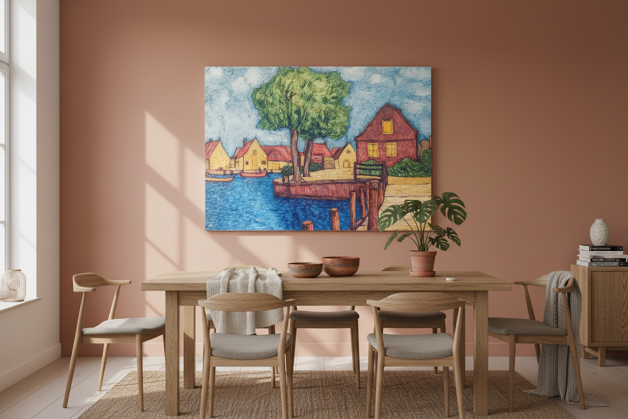 Rustige dorpshaven met kleurrijke huizen