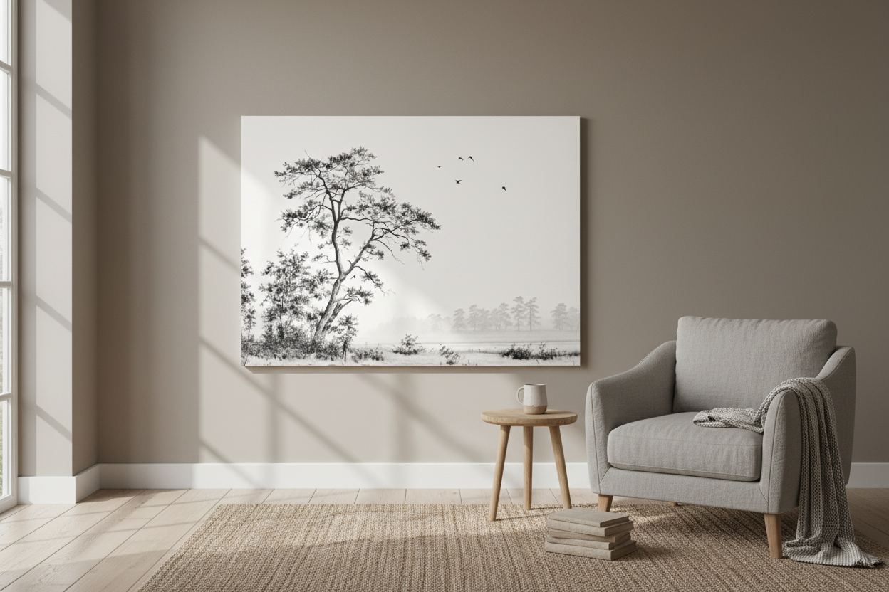 Eenzame Boom in Mistig Landschap