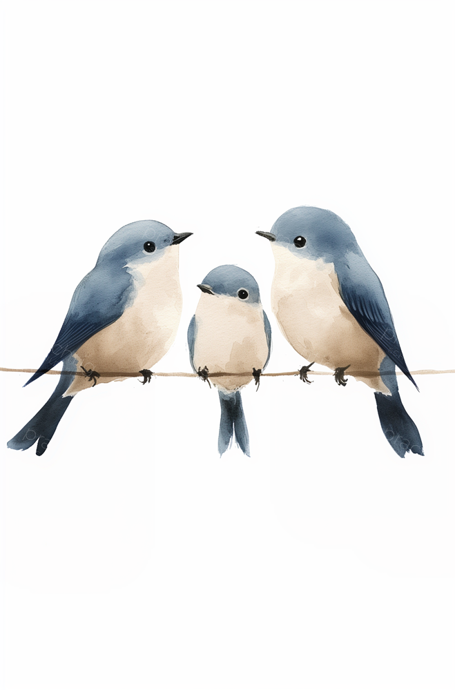 Blauwe vogeltjes op een draad