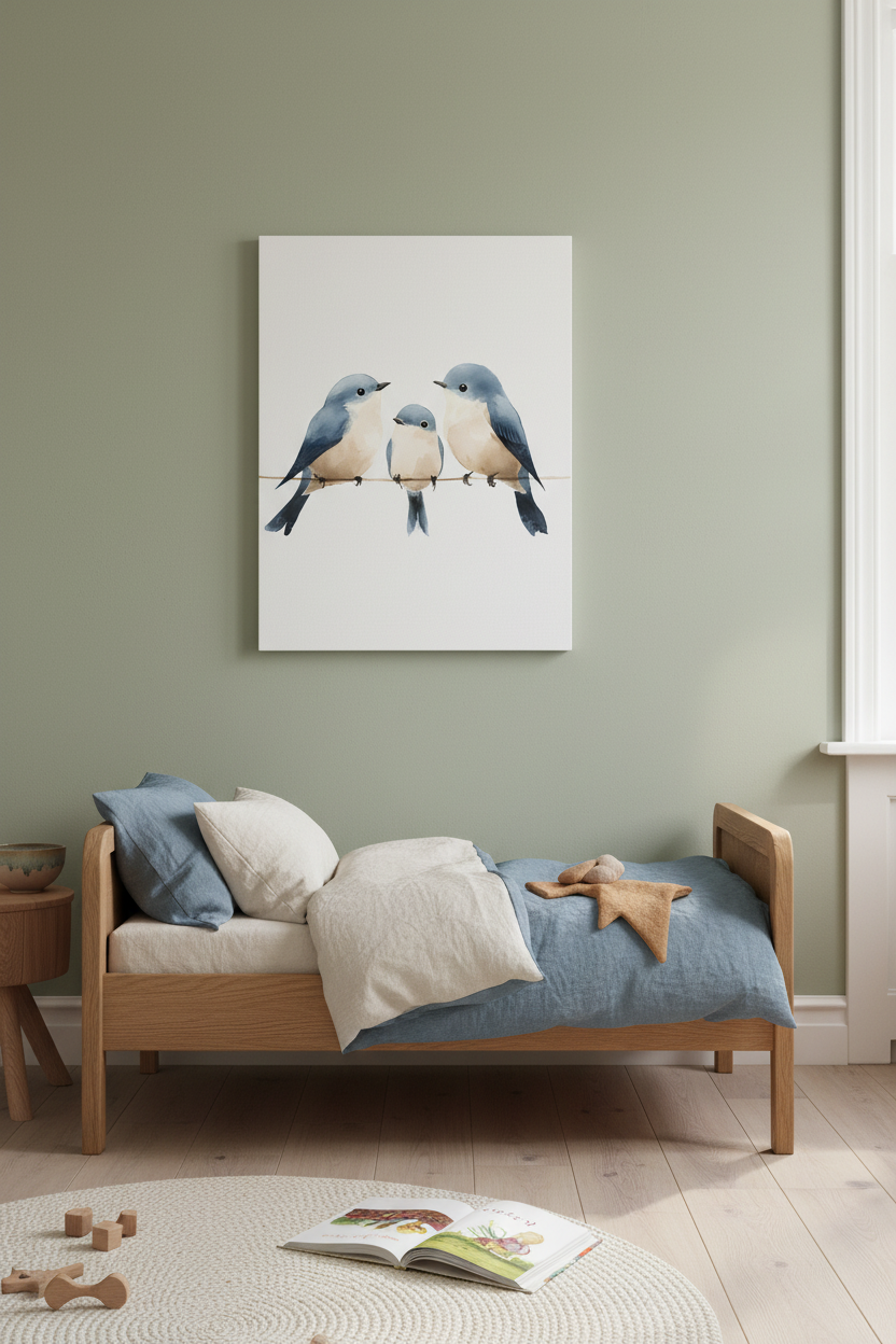 Blauwe vogeltjes op een draad