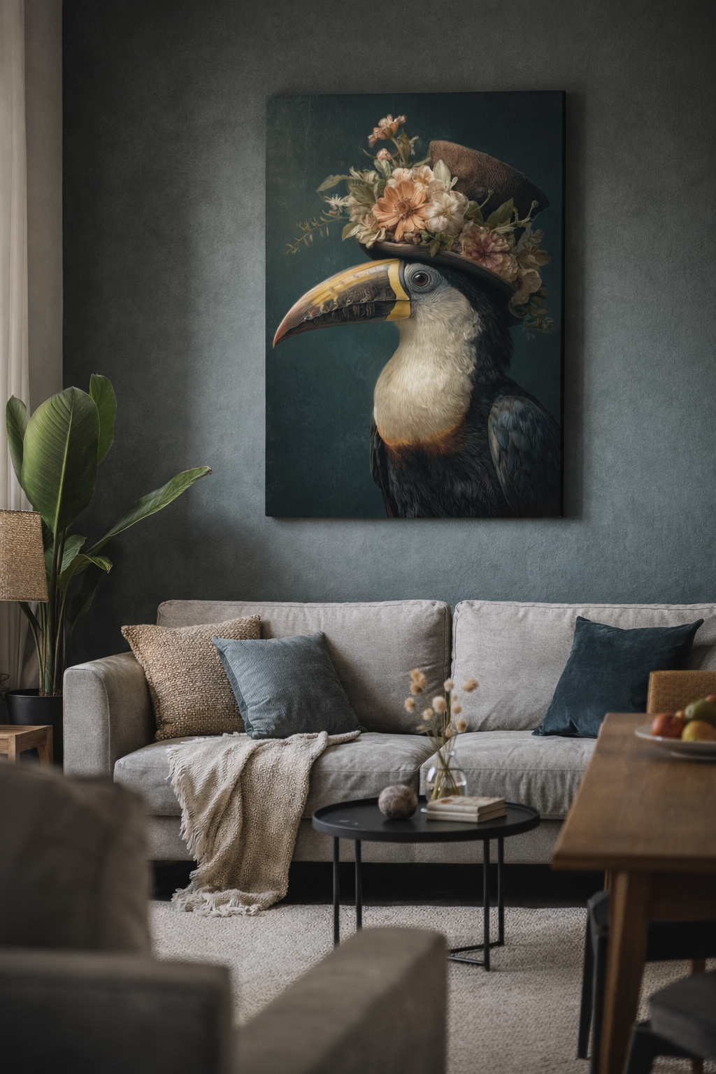 Vogels met bloemenhoed