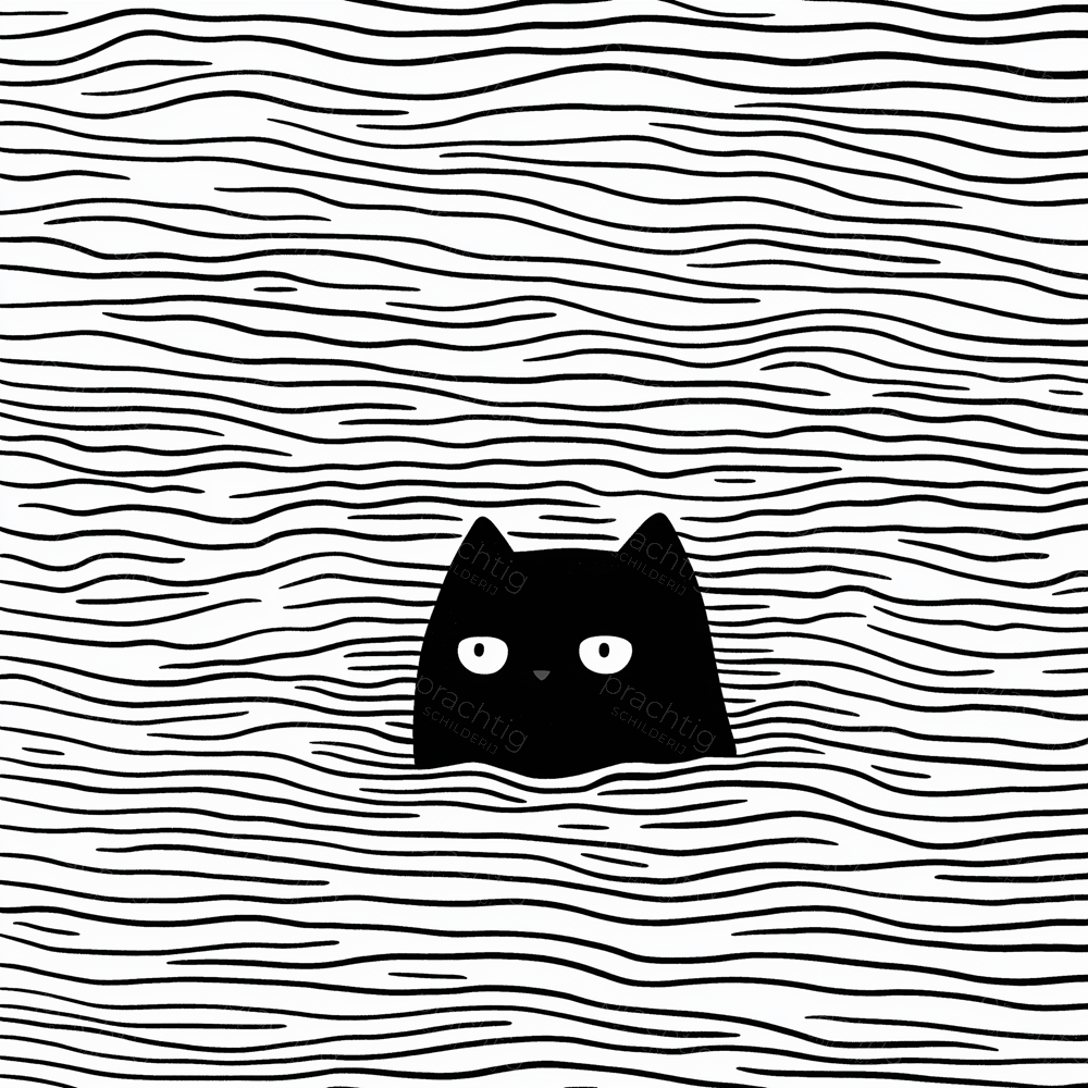 Zwarte kat in een zee van strepen