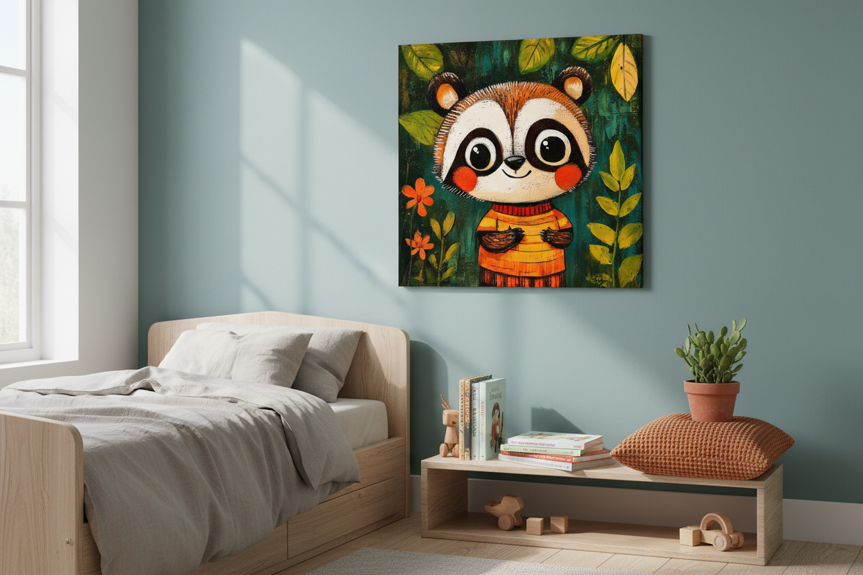 Vrolijke panda in kleurrijk bos