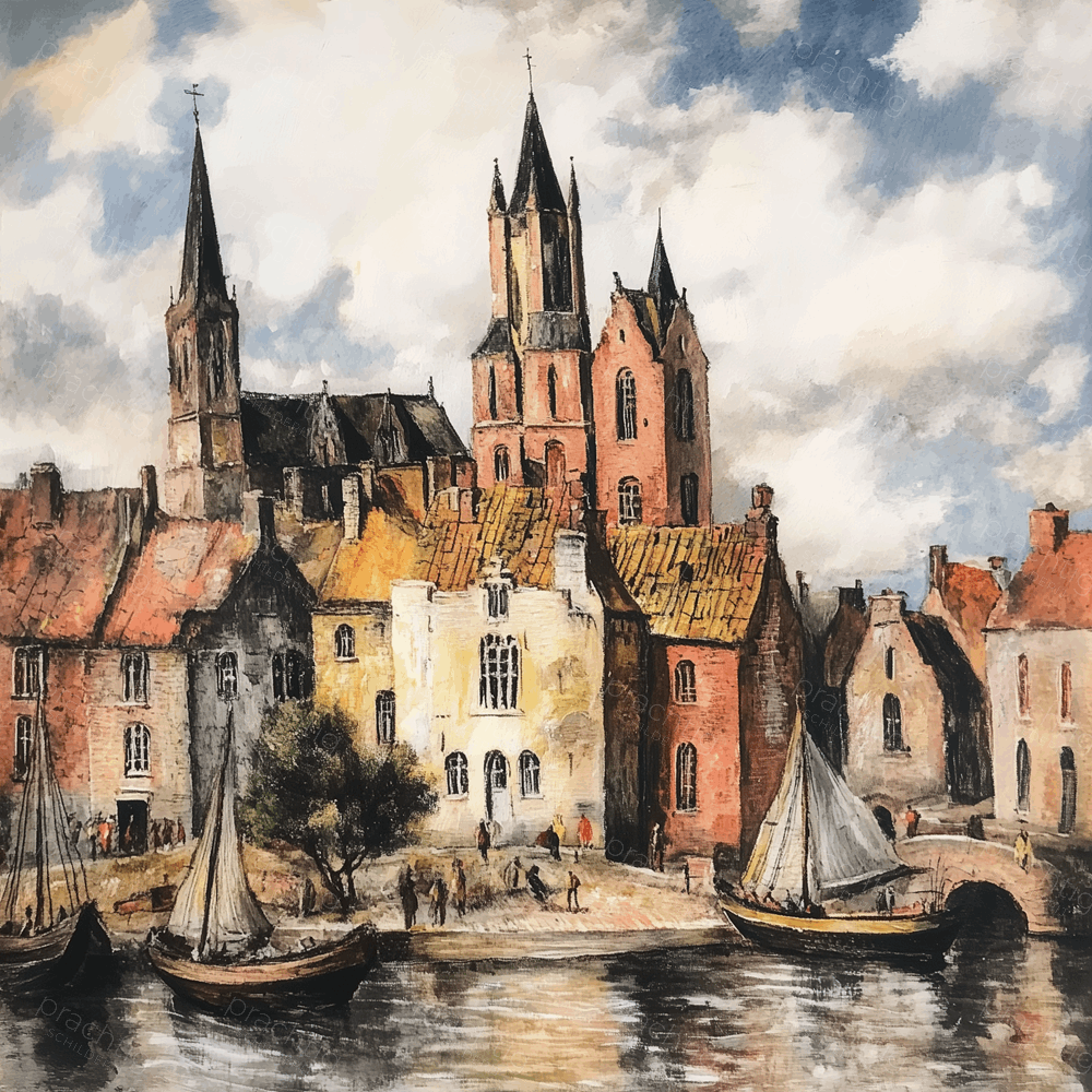 Oude Havenstad met Kerktorens