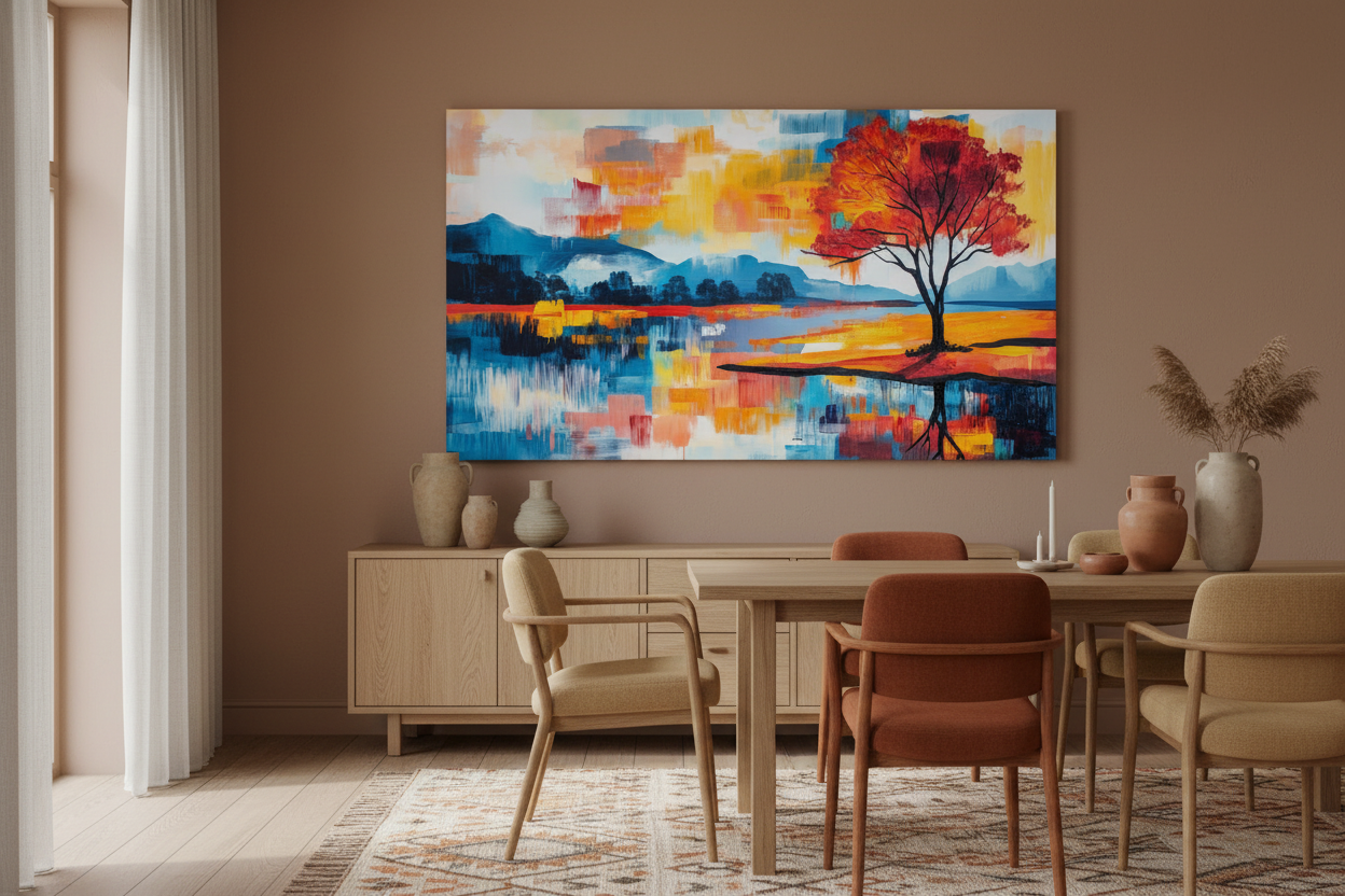Kleurrijk Landschap met Rode Boom