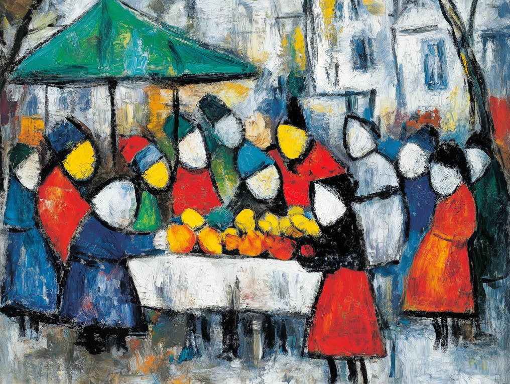 Marktscène in levendige tinten