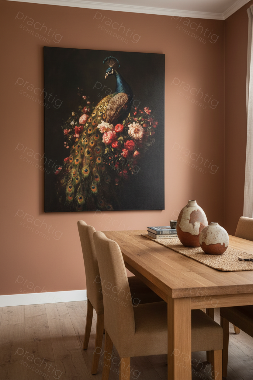 Prachtige Pauw Met Bloemen