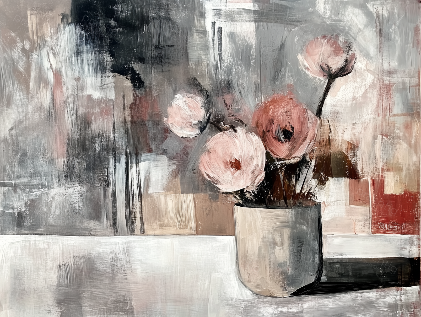 Bloemstilleven met Abstracte Achtergrond
