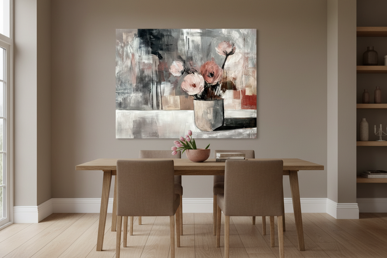 Bloemstilleven met Abstracte Achtergrond